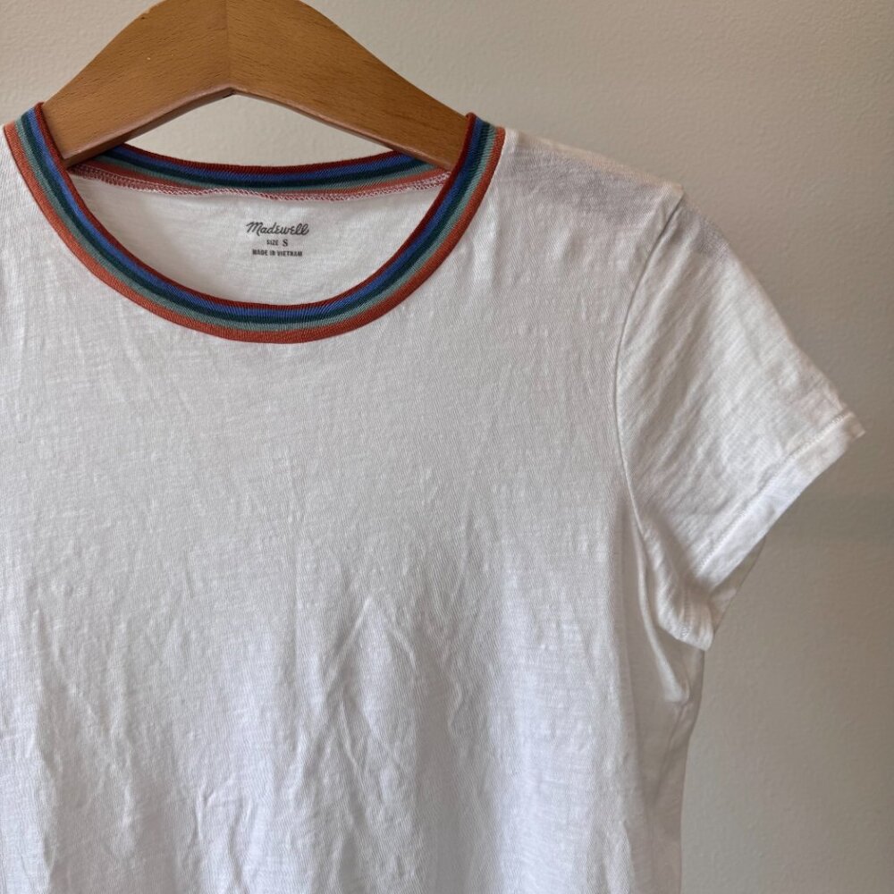 Madewell Whisper Cotton Ringer Tee Rainbow Trim | Size Small | Soft Classic Tee